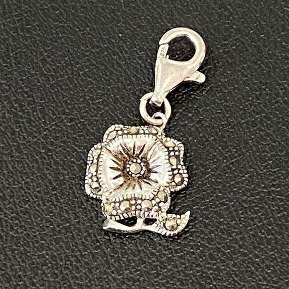 Sterling Silver Flower Marcasite Charm 925 lobster clasp Bracelet Necklace - Picture 1 of 5